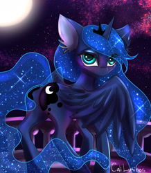 Size: 2048x2344 | Tagged: safe, artist:caliluminos, princess luna, alicorn, pony, both cutie marks, cute, ethereal mane, full moon, galaxy mane, lunabetes, moon