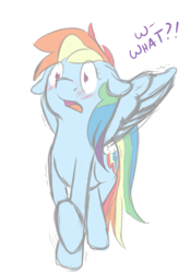 Size: 717x1032 | Tagged: safe, artist:mostazathy, rainbow dash, pegasus, pony, blushing, solo, spread wings