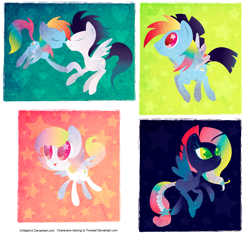 Size: 1554x1452 | Tagged: safe, artist:disfiguredstick, rainbow dash, soarin', oc, oc:cloud puff, oc:sunrise brisk, oc:white whirl, pegasus, pony, female, flying, male, offspring, parent:rainbow dash, parent:soarin', parents:soarindash, shipping, siblings, sisters, soarindash, straight