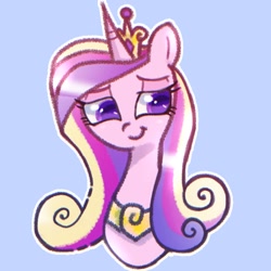 Size: 768x768 | Tagged: safe, artist:tomizawa96, princess cadance, alicorn, pony, unicorn, blue background, bust, cute, cutedance, portrait, simple background, smiling, solo