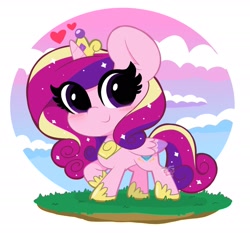 Size: 2048x1907 | Tagged: safe, artist:kittyrosie, princess cadance, alicorn, pony, chibi, cloud, cute, cutedance, female, heart, looking at you, mare, sky, solo, sparkly mane