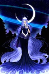 Size: 1024x1536 | Tagged: dead source, safe, artist:mdeltar, princess luna, human, clothes, elf ears, female, humanized, moon, solo