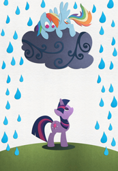 Size: 900x1300 | Tagged: safe, artist:pixelkitties, rainbow dash, twilight sparkle, pegasus, pony, cloud, rain