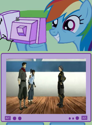 Size: 563x771 | Tagged: safe, rainbow dash, pegasus, pony, exploitable meme, korra, lin beifong, mako, meme, obligatory pony, the legend of korra, tv meme