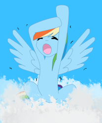 Size: 748x902 | Tagged: safe, artist:danteskitten, rainbow dash, pegasus, pony, blue coat, female, mare, multicolored mane, solo, yawn