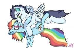 Size: 1024x663 | Tagged: safe, artist:galactickit, rainbow dash, soarin', pegasus, pony, female, male, shipping, soarindash, straight