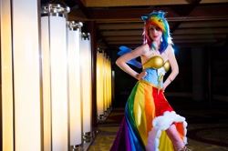 Size: 2048x1360 | Tagged: safe, artist:flying-fox, rainbow dash, human, clothes, cosplay, dress, gala dress, irl, irl human, photo, solo