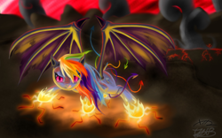 Size: 1918x1196 | Tagged: safe, artist:bluest-ayemel, rainbow dash, demon, pegasus, pony, corrupted, demon dash, slit eyes, solo