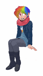 Size: 720x1280 | Tagged: safe, artist:hello, rainbow dash, human, clothes, humanized, light skin, scarf, solo