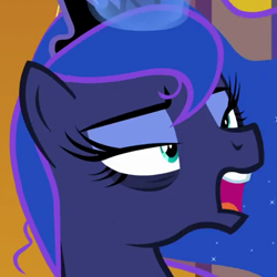 Size: 440x440 | Tagged: safe, screencap, princess luna, alicorn, pony, a royal problem, bags under eyes, cropped, faic, female, lidded eyes, mare, open mouth, solo