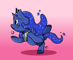 Size: 1144x940 | Tagged: safe, artist:raph13th, princess luna, alicorn, pony, female, gradient background, profile, smiling, solo, standing, standing on one leg