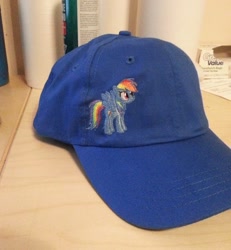 Size: 964x1044 | Tagged: safe, artist:ethepony, rainbow dash, pegasus, pony, blue coat, embroidery, female, hat, mare, multicolored mane, solo