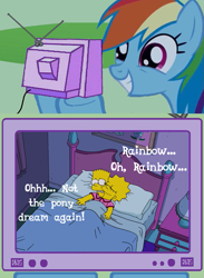 Size: 563x771 | Tagged: safe, rainbow dash, pegasus, pony, bart simpson, bed, exploitable meme, lisa simpson, meme, obligatory pony, text, the simpsons, tv meme