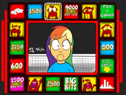 Size: 1600x1200 | Tagged: safe, artist:tomtornados, rainbow dash, human, dashface, frown, game show, humanized, press your luck
