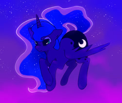 Size: 1280x1080 | Tagged: safe, artist:byebyebat, princess luna, alicorn, pony, color porn, cute, ethereal mane, female, flying, gradient background, lunabetes, mare, night, solo, starry mane, stars