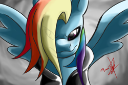 Size: 1095x730 | Tagged: safe, artist:hosendamaru, rainbow dash, pegasus, pony, fanfic:rainbow factory, /mlp/, creepypasta, solo, speedpaint, wallpaper