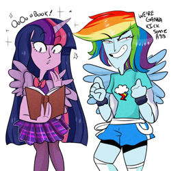 Size: 600x600 | Tagged: safe, artist:cam070, rainbow dash, twilight sparkle, equestria girls, clothes, female, multicolored hair