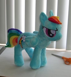 Size: 855x934 | Tagged: safe, artist:bladespark, rainbow dash, irl, photo, plushie, scissors, solo