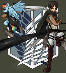 Size: 1024x1130 | Tagged: safe, artist:insanitylittlered, rainbow dash, human, attack on titan, crossover, eren jaeger