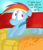 Size: 500x582 | Tagged: safe, artist:benja, rainbow dash, pegasus, pony, ask-ask-the-ponies, crash, fire, solo, spanish, translated in the comments