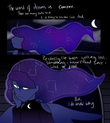 Size: 2594x2897 | Tagged: safe, artist:thatgreypeanut, derpibooru exclusive, princess luna, human, comic:forlorn friendship, constellation, ethereal mane, horn, horned humanization, humanized, starry mane, winged humanization, wings