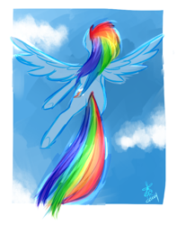 Size: 788x998 | Tagged: safe, artist:cakeybots, rainbow dash, pegasus, pony, female, mare, simple background, solo