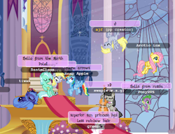 Size: 320x245 | Tagged: safe, derpy hooves, ditzy doo, fluttershy, lyra heartstrings, octavia melody, princess luna, rainbow dash, spike, alicorn, dragon, earth pony, pegasus, pony, bench, canterlot, cello, chat, chatroom, clone, derp, dizzy, flying, mmo, musical instrument, picture for breezies, playing the cello, ponyplace, s1 luna, self ponidox, sitting, sleeping, upside down, young celestia