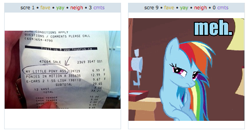 Size: 539x284 | Tagged: safe, rainbow dash, pegasus, pony, exploitable meme, juxtaposition, juxtaposition win, meme, receipt