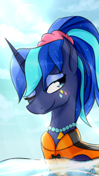 Size: 1080x1920 | Tagged: safe, artist:dashy21, princess luna, alicorn, pony, between dark and dawn, lifejacket, solo, water, wet mane