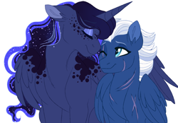 Size: 4300x3000 | Tagged: safe, artist:azure-art-wave, night glider, princess luna, alicorn, pony, female, lesbian, lunaglider, scar, shipping, simple background, white background