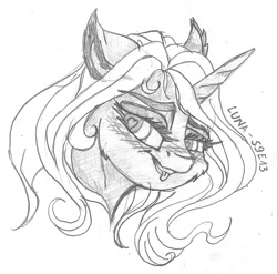 Size: 1218x1205 | Tagged: safe, artist:dimidiummorsumbra, princess luna, alicorn, pony, between dark and dawn, alternate hairstyle, bedroom eyes, blushing, head only, sketch, tongue out