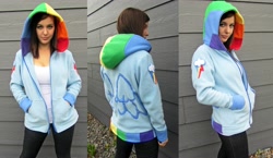 Size: 3192x1856 | Tagged: safe, artist:lisa-lou-who, rainbow dash, human, clothes, craft, hoodie, irl, irl human, photo