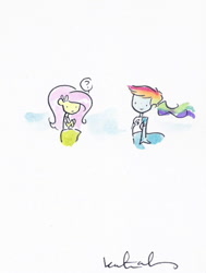 Size: 551x727 | Tagged: safe, artist:katiecandraw, fluttershy, rainbow dash, equestria girls, traditional art, watercolor painting