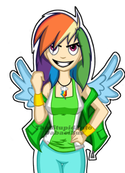 Size: 741x1024 | Tagged: safe, artist:antych, rainbow dash, human, humanized, solo