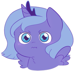 Size: 657x628 | Tagged: safe, artist:amoryoo, princess luna, alicorn, pony, blushing, bust, chest fluff, crown, cute, female, filly, flustered, jewelry, lunabetes, portrait, regalia, simple background, solo, transparent background, wavy mouth, woona, younger