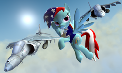 Size: 1150x695 | Tagged: safe, artist:dbuilder, rainbow dash, pegasus, pony, 3d, 4th of july, american independence day, av-8b harrier ii, gmod, harrier, independence day, jet, patriotism, sky, united states