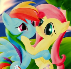 Size: 1068x1024 | Tagged: safe, artist:jabbie64, fluttershy, rainbow dash, pegasus, pony, female, flutterdash, lesbian, shipping