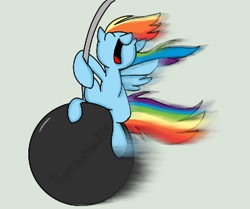 Size: 344x287 | Tagged: safe, artist:papermonster2000, rainbow dash, pegasus, pony, miley cyrus, solo, wrecking ball