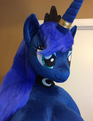 Size: 2448x3204 | Tagged: safe, artist:qtpony, princess luna, alicorn, anthro, anthro plushie, beautiful, breasts, cleavage, crown, female, horn, horn ring, irl, jewelry, photo, plushie, ponytail, regalia, solo