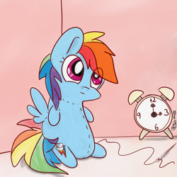 Size: 3000x3000 | Tagged: dead source, safe, artist:tkc, rainbow dash, pegasus, pony, chibi, clock, needle, plushie, sitting, solo, thead