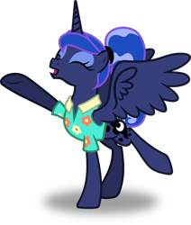 Size: 9411x11120 | Tagged: safe, artist:kojibiose, princess luna, alicorn, pony, between dark and dawn, absurd resolution, clothes, eyes closed, female, inkscape, mare, open mouth, raised hoof, simple background, transparent background, vector, wings