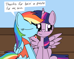 Size: 1280x1024 | Tagged: safe, artist:toonboy92484, rainbow dash, twilight sparkle, twilight sparkle (alicorn), alicorn, pegasus, pony, blushing, female, kissing, lesbian, mare, pirate dash, pirateworm, shipping, tumblr, twidash, wingboner