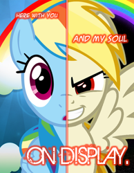 Size: 600x773 | Tagged: safe, artist:snicketbar, rainbow dash, pegasus, pony, daiki kasho, solo, song reference, soul on display, super rainbow dash, two sided posters, two sides