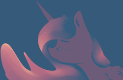 Size: 1006x661 | Tagged: safe, artist:voidsucre, edit, princess luna, alicorn, pony, blue background, bust, cropped, ethereal mane, eyes closed, female, horn, limited palette, mare, portrait, profile, request, simple background, solo, starry mane
