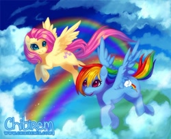 Size: 700x571 | Tagged: safe, artist:star-pixel, fluttershy, rainbow dash, pegasus, pony, female, flying, mare, wings