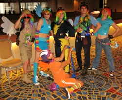 Size: 2715x2233 | Tagged: safe, artist:gomigomipomi, rainbow dash, scootaloo, human, converse, cosplay, dragoncon, irl, irl human, photo, scooter