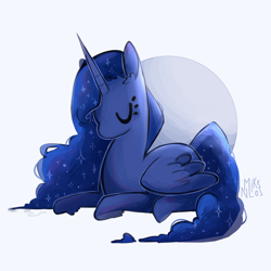 Size: 900x900 | Tagged: safe, artist:mikenlos, princess luna, alicorn, pony, abstract background, cute, ear fluff, eyes closed, female, leg fluff, lunabetes, mare, prone, solo