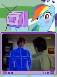 Size: 564x760 | Tagged: safe, rainbow dash, rarity, pegasus, pony, unicorn, automan, exploitable meme, meme, obligatory pony, tv meme