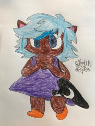 Size: 1536x2048 | Tagged: safe, artist:theanimefanz, princess luna, human, animal ears, chibi, clothes, dress, humanized, shoes, traditional art