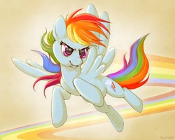 Size: 750x600 | Tagged: safe, artist:plaguedog, rainbow dash, pegasus, pony, flying, rainbow, solo, trail